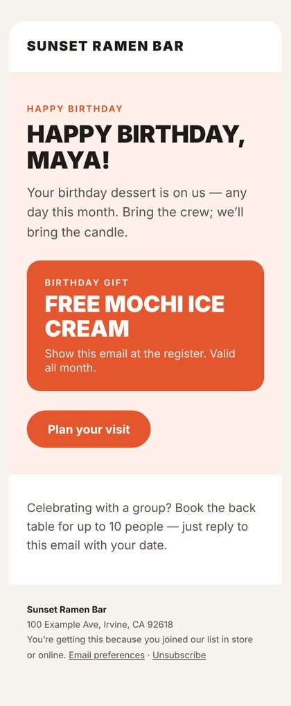 Sample birthday email