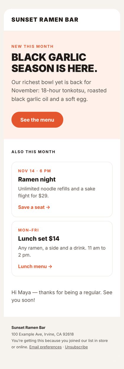 Sample monthly news email