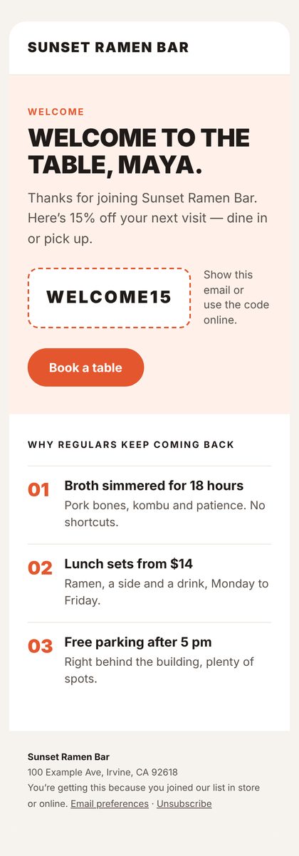 Sample welcome email
