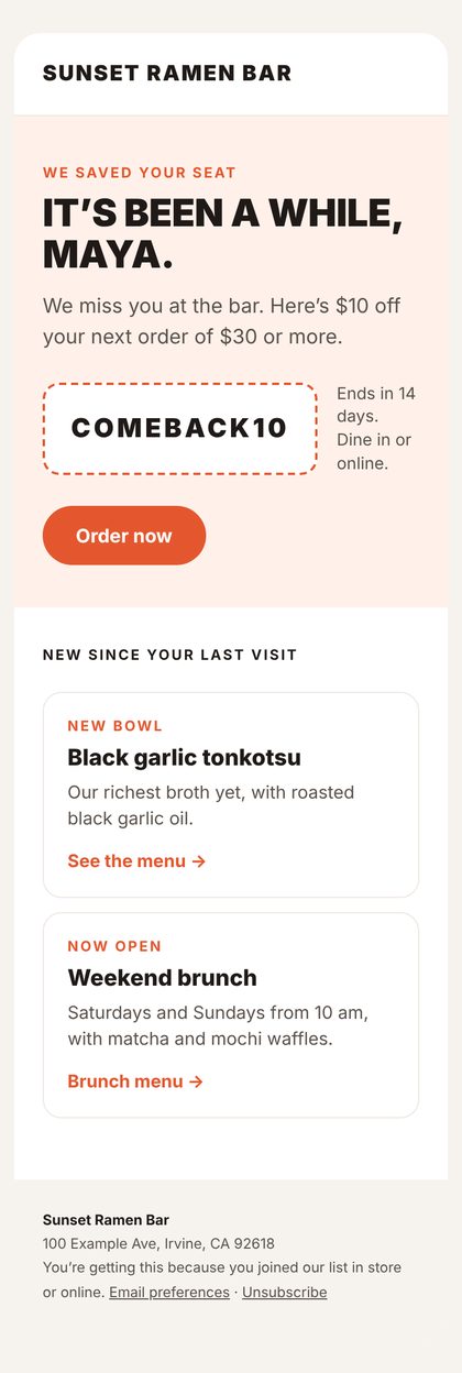 Sample win-back email
