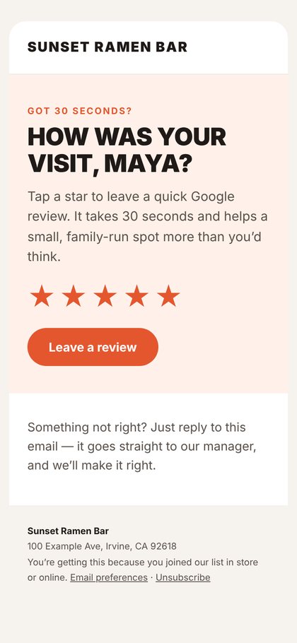 Sample review request email