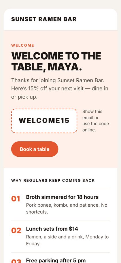 Sample welcome email