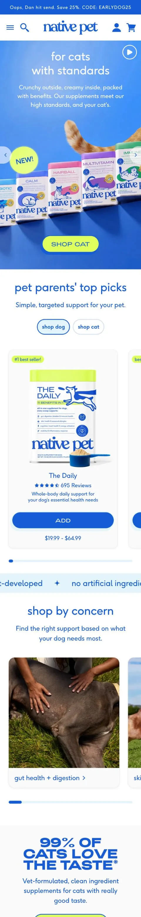 Native Pet website on a phone