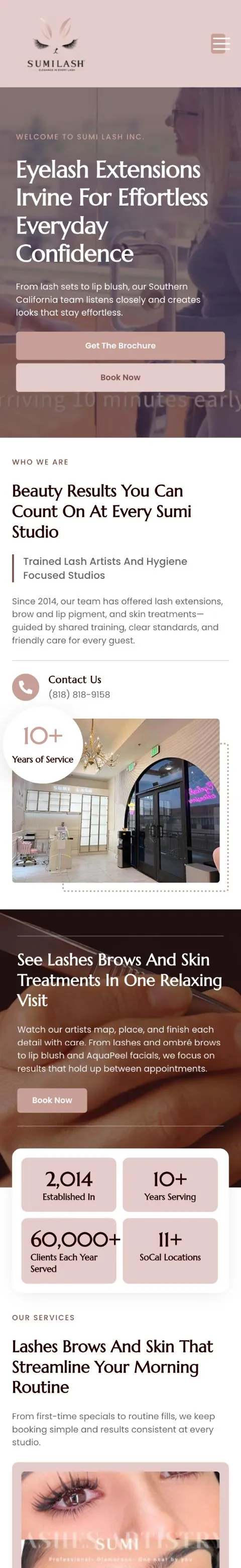 Sumi Lash website on a phone