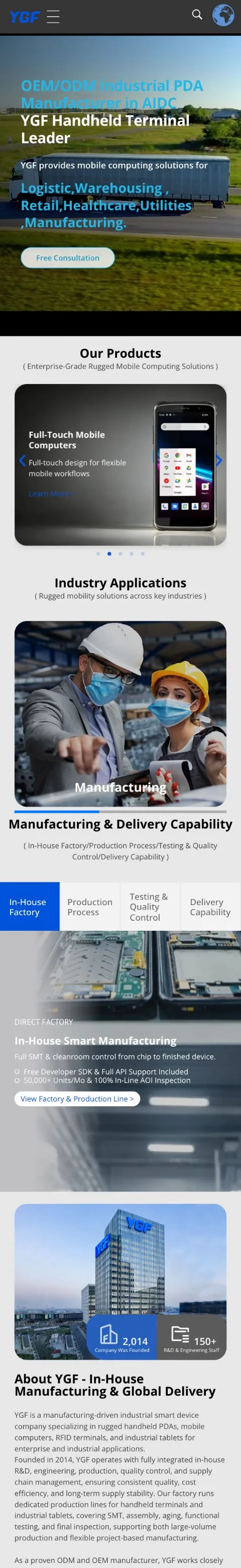 YGF website on a phone