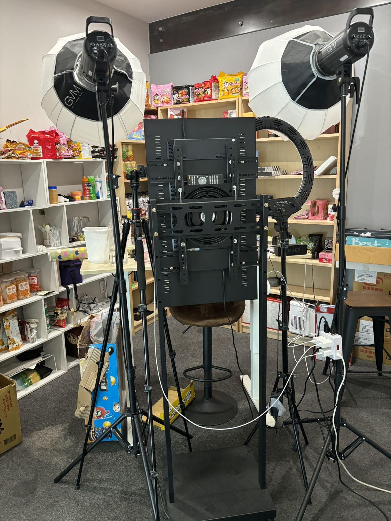 Product shoot set-up with lights and camera