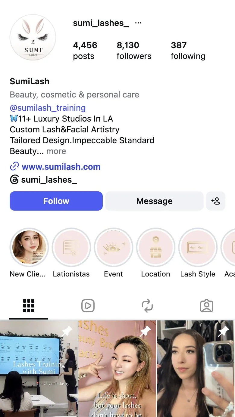 Sumi Lash social account
